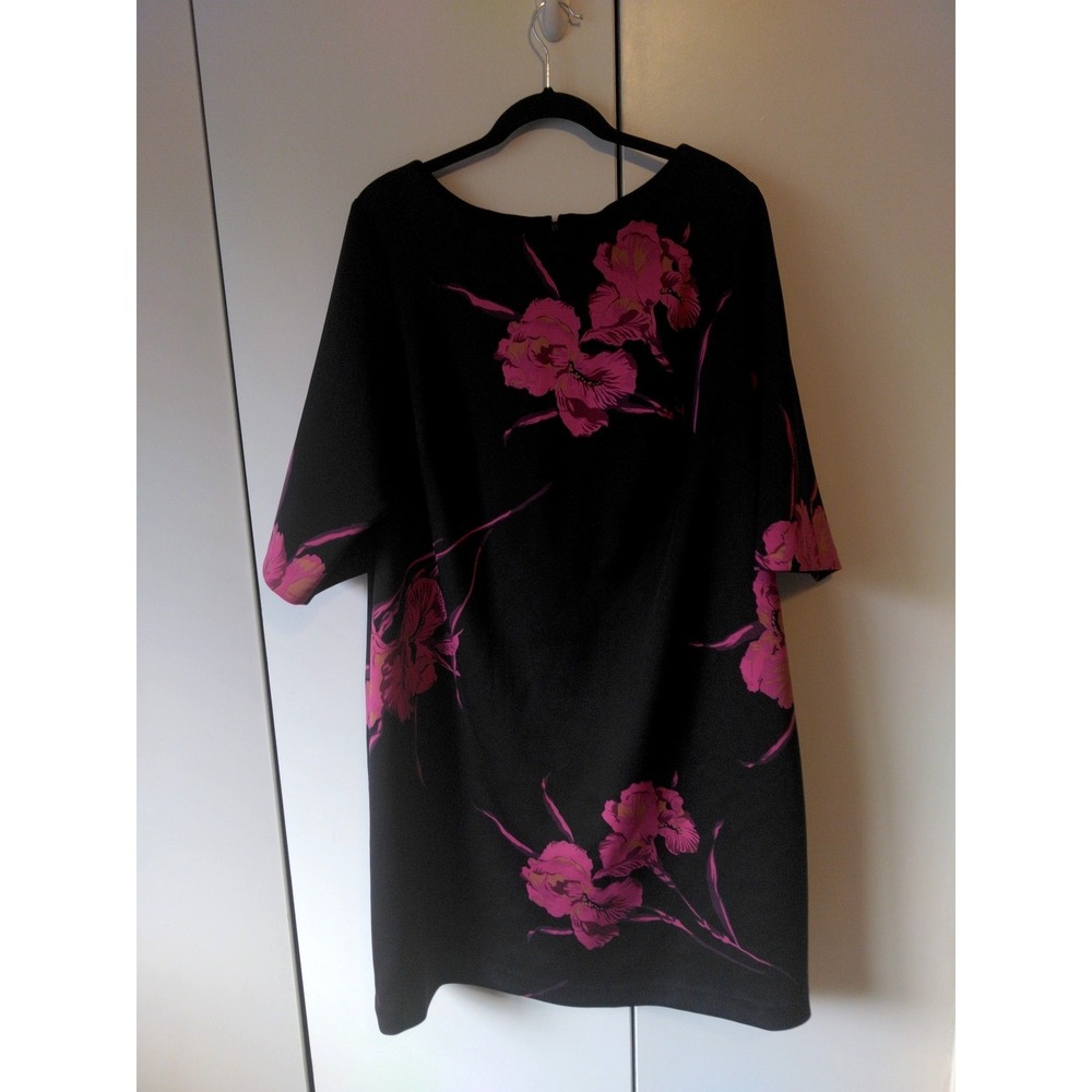 Betsey Johnson Floral Women's Sheath Dress Size 18 Black Retro Elegant Corporate